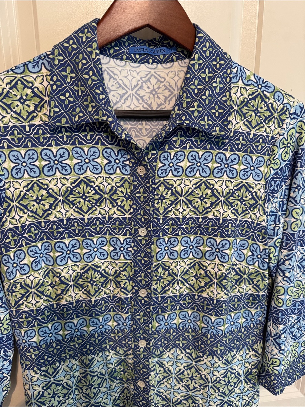 J McLaughlin Blue Patterned Button-Front Maxi Shirt Dress - Picture 3 of 4